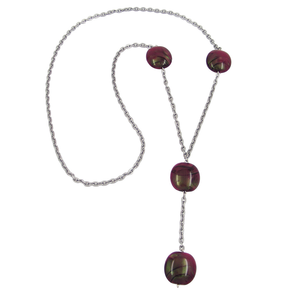 Kette Kunststoffperlen Nugget pflaume-seide-matt Ankerkette Eloxal grau 100cm (Länge 100cm, violett)