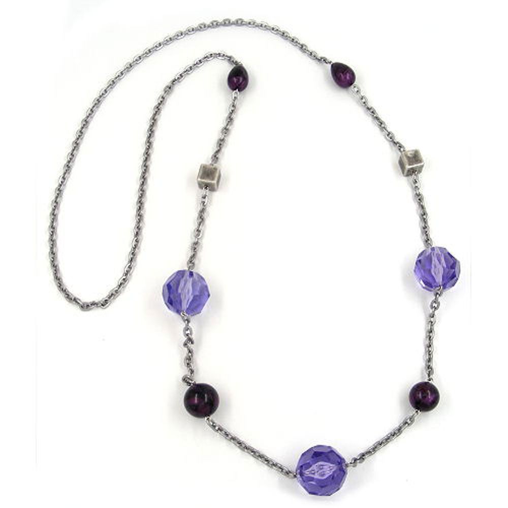Kette Facettenperle Kunststoff lila Alu-Ankerkette grau 100cm (Länge 100cm)