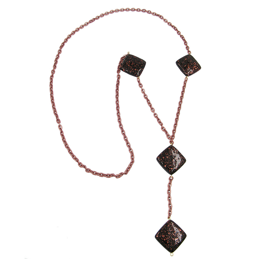 Kette Kunststoffperlen Viereck schwarz-kupfer-gesprenkelt Ankerkette Eloxal braun 100cm (Länge 100cm, braun)