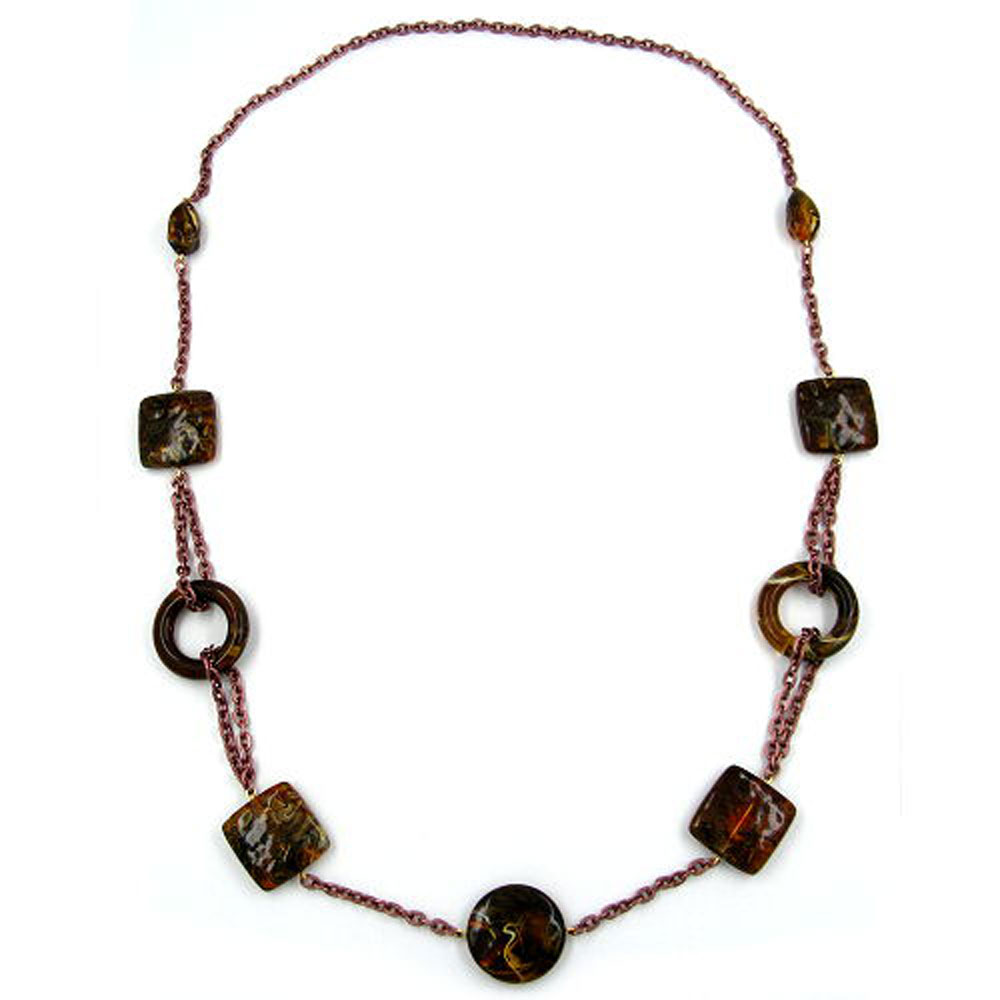 Kette Ringe Vierecke Kunststoff braunton Alu-Kette kupferfarben 90cm (Länge 90cm, braun)
