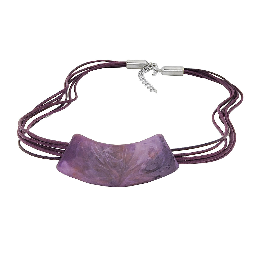Kette 54x19mm Anhänger Rohr flach gebogen lila-marmoriert matt Kunststoff 45cm (Länge 45cm, flieder - violett)