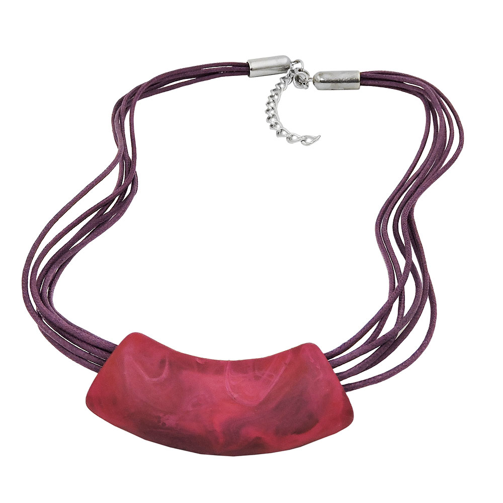 Kette 54x19mm Anhänger Rohr flach gebogen pink-lila-marmoriert matt Kunststoff 45cm (Länge 45cm, pink)