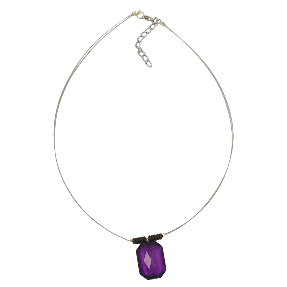 Kette Drahtkette Viereck facettiert lila Kunststoffperlen 45cm (Länge 45cm, lila)