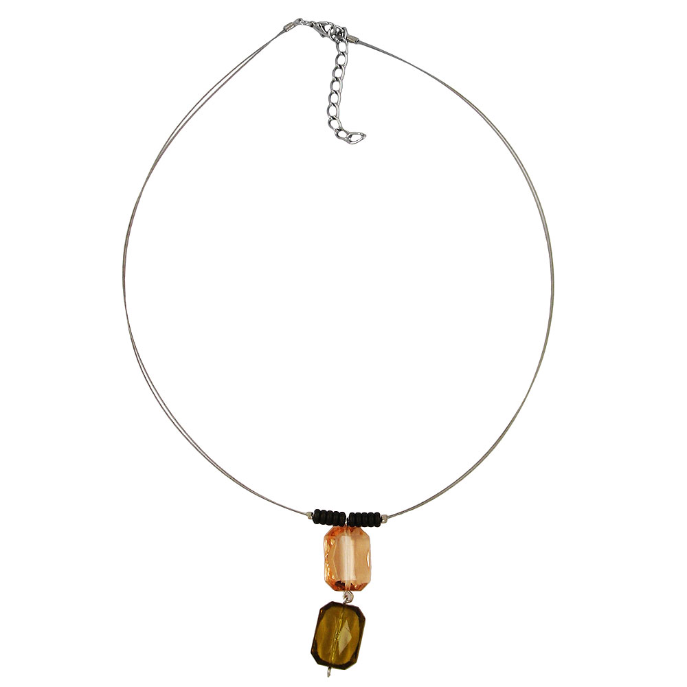 Kette Drahtkette 2 Vierecke facettiert hellbraun oliv Kunststoffperlen 45cm (Länge 45cm, braun - beige)