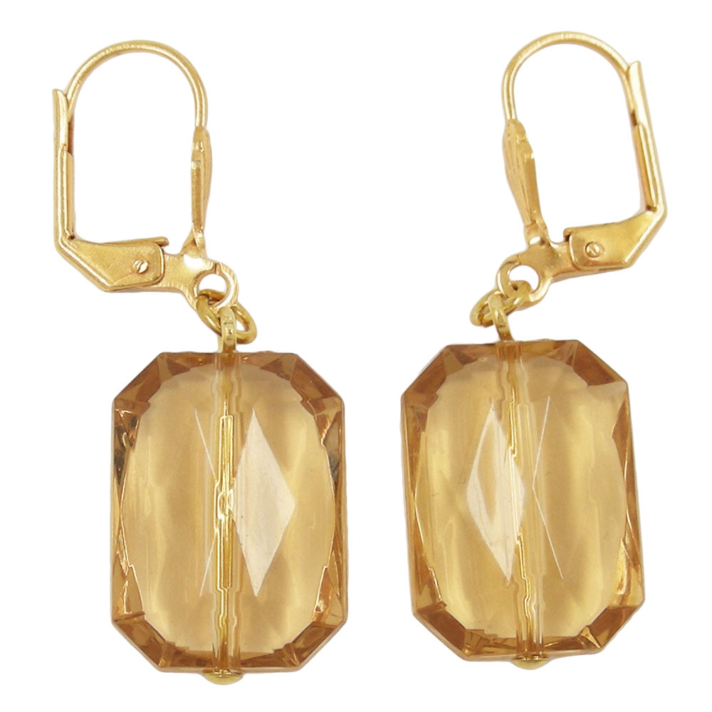 Ohrbrisur Ohrhänger Ohrringe 40x13mm goldfarben Viereck facettiert topasfarben Kunststoffperle (hellbraun)