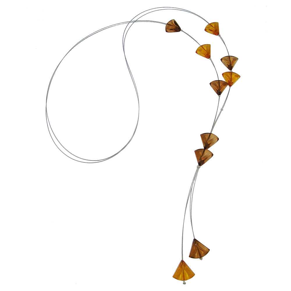 Kette Drahtkette Dreiecke topas-transparent Kunststoffperlen 85cm (Länge 85cm, braun)