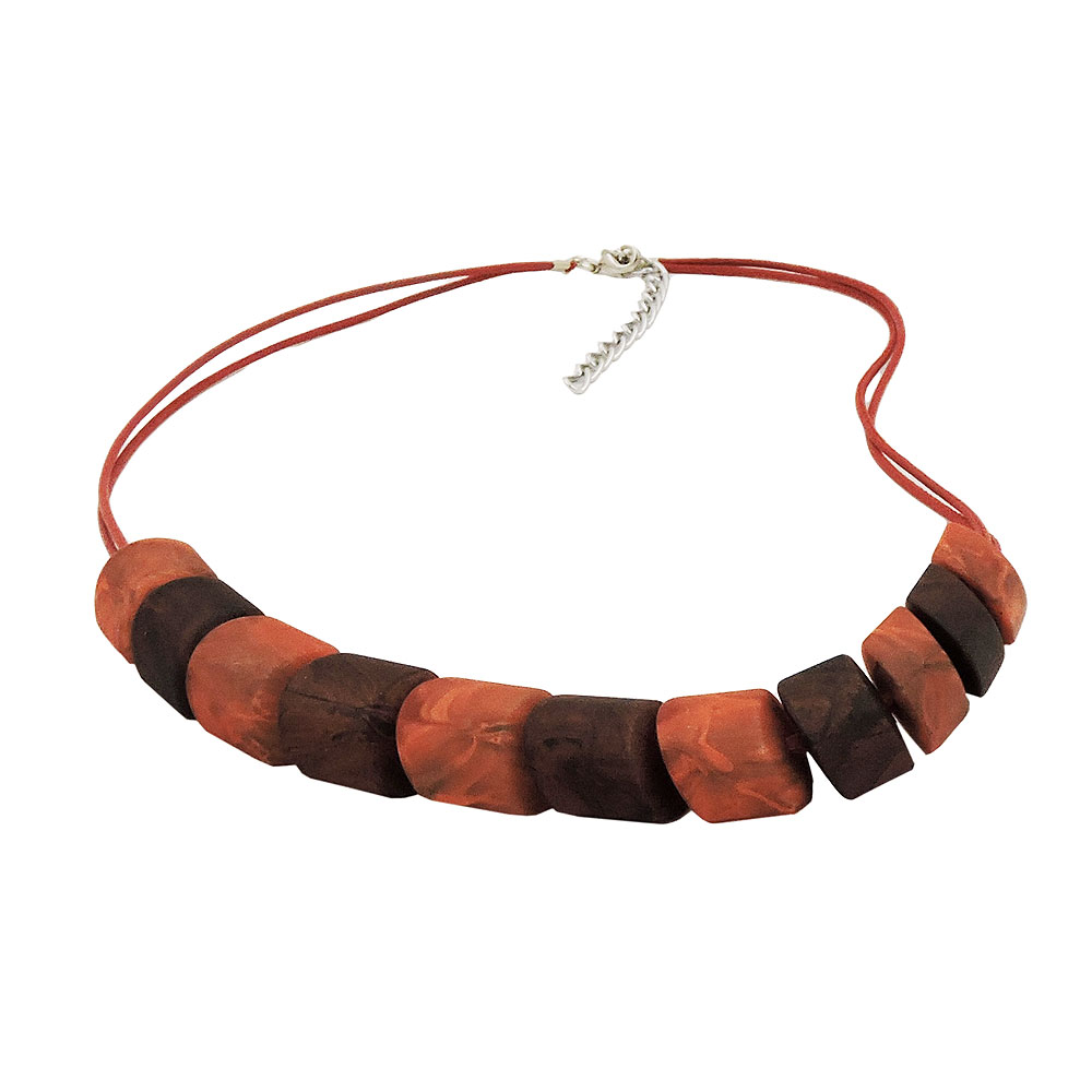 Kette Schrägperle Kunststoff braun-rostbraun Kordel rostbraun 45cm (Länge 45cm, rostbraun)