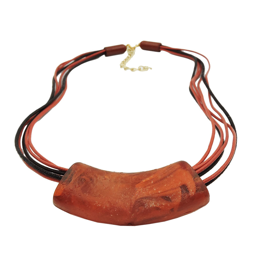 Kette 54x19mm Anhänger Rohr flach gebogen rostbraun-marmoriert glänzend Kunststoff 45cm (Länge 45cm)