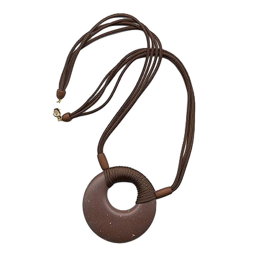 Kette Kunststoff Scheibe Amulett dunkelbraun matt 4x Kordel dunkelbraun 63cm (Länge 63cm, braun)