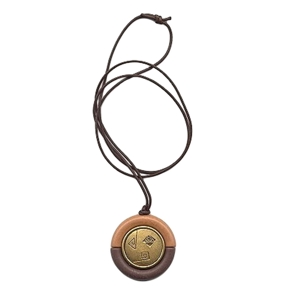 Kette 53mm Anhänger Kunststoff braunton-messingfarben Kordel braun 90cm (Länge 90cm, braun)