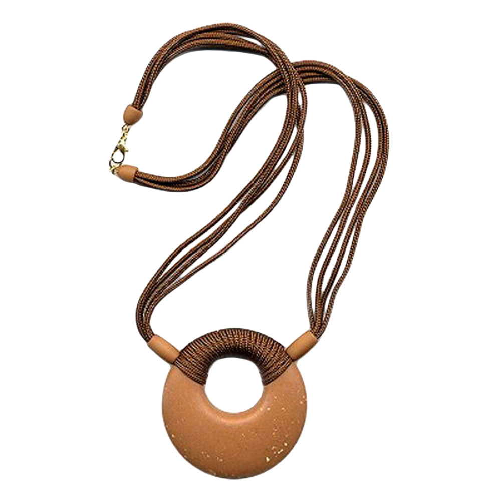 Kette Kunststoff Scheibe Amulett karamel matt 4x Kordel braun 60cm (Länge 60cm, braun)