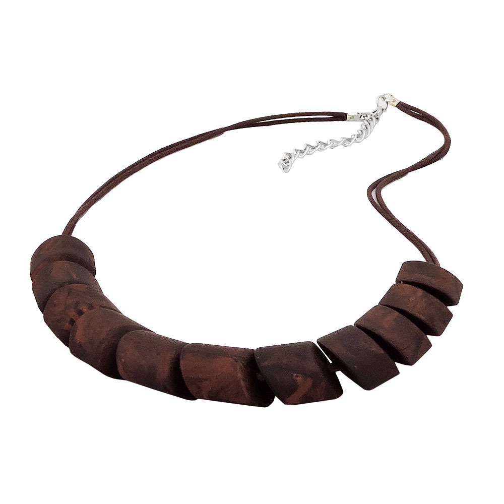 Kette Schrägperle Kunststoff braun-marmoriert Kordel dunkelbraun 45cm (Länge 45cm, braun)