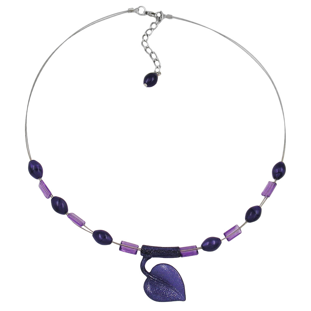 Kette Drahtkette Blatt lila-flitter Kunststoffperlen 45cm (Länge 45cm, lila)