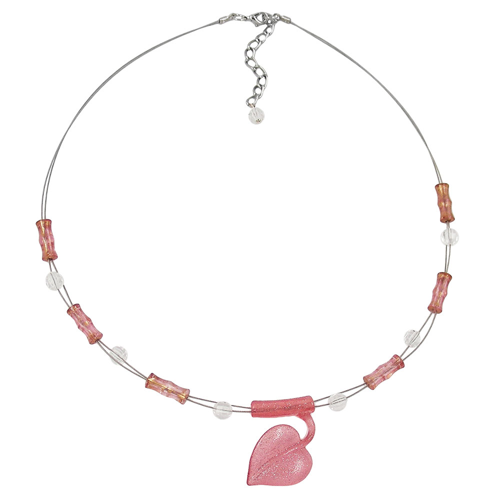 Kette Drahtkette Blatt rosa-flitter Kunststoffperlen 45cm (Länge 45cm, rosa)