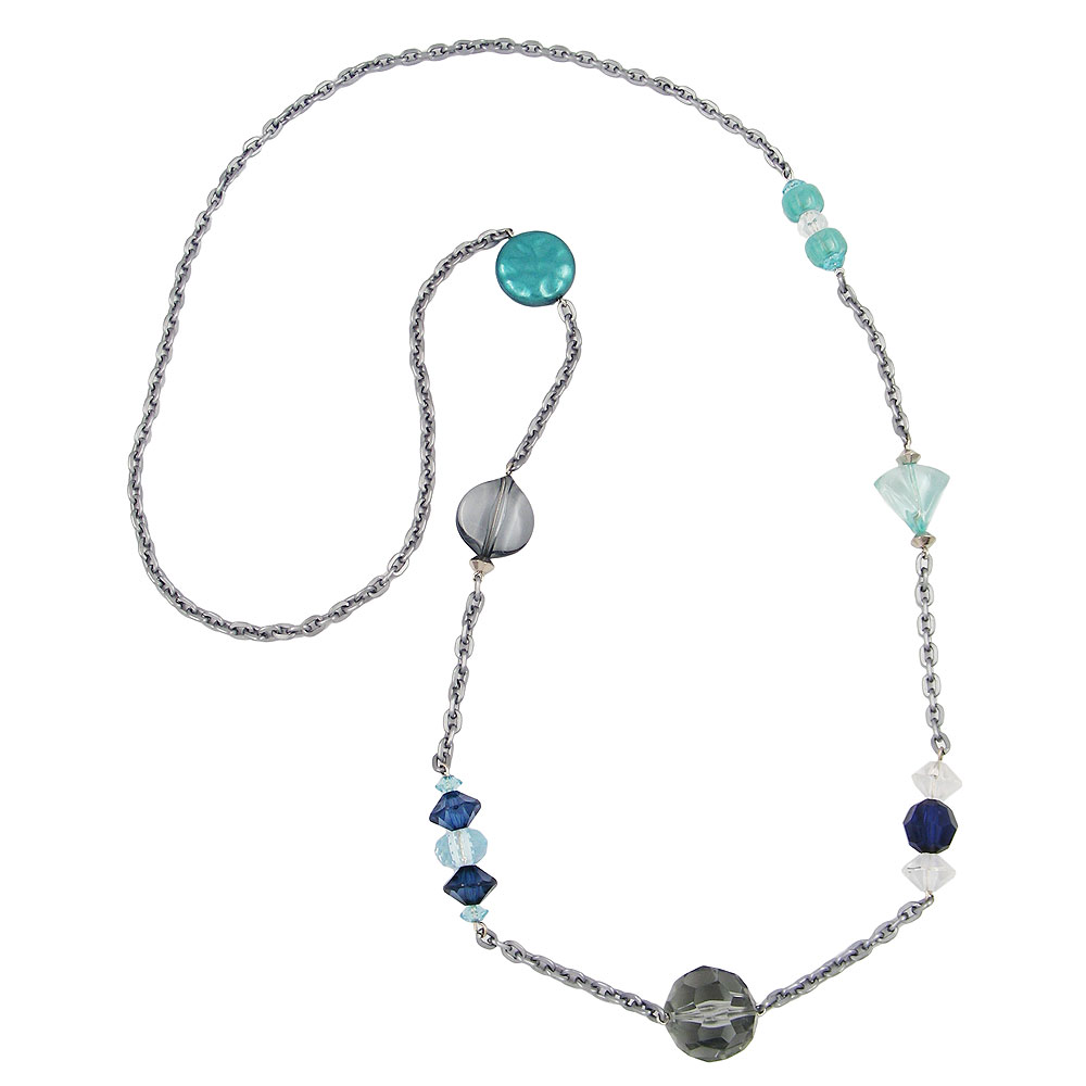 Kette, Facettenperlen, grau-türkis (Länge 90cm, türkis)