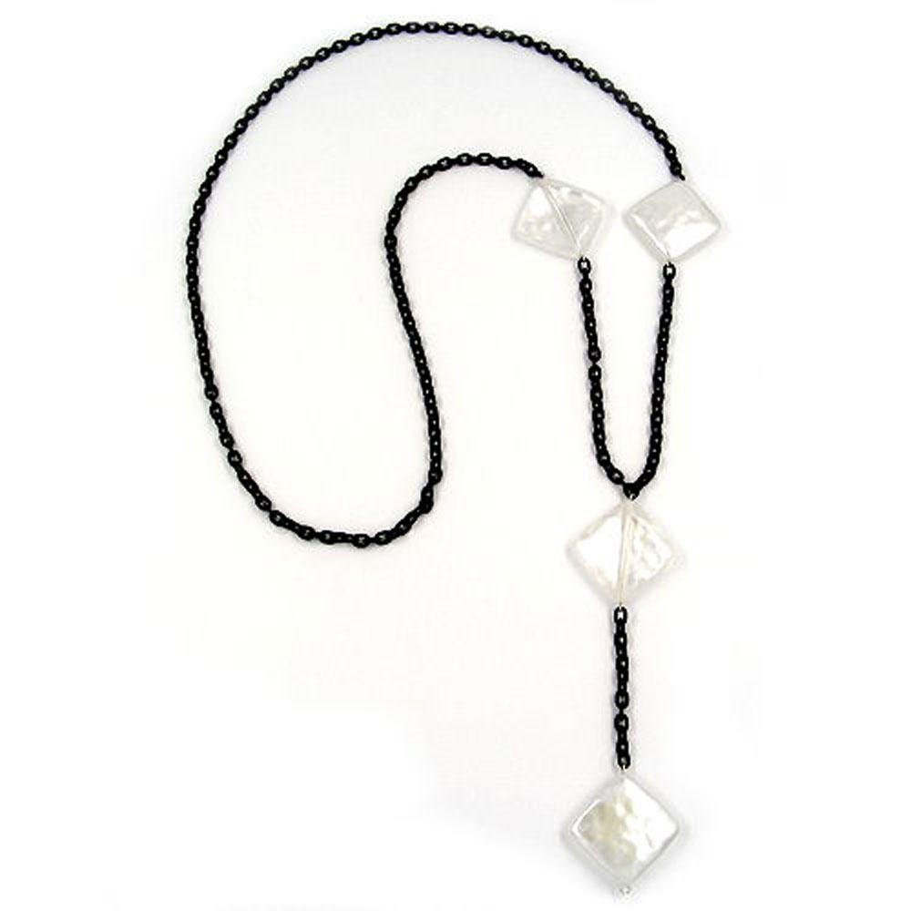 Kette 26mm Viereck Kunststoff wachsweiß Alu-Ankerkette schwarz 90cm (Länge 90cm)