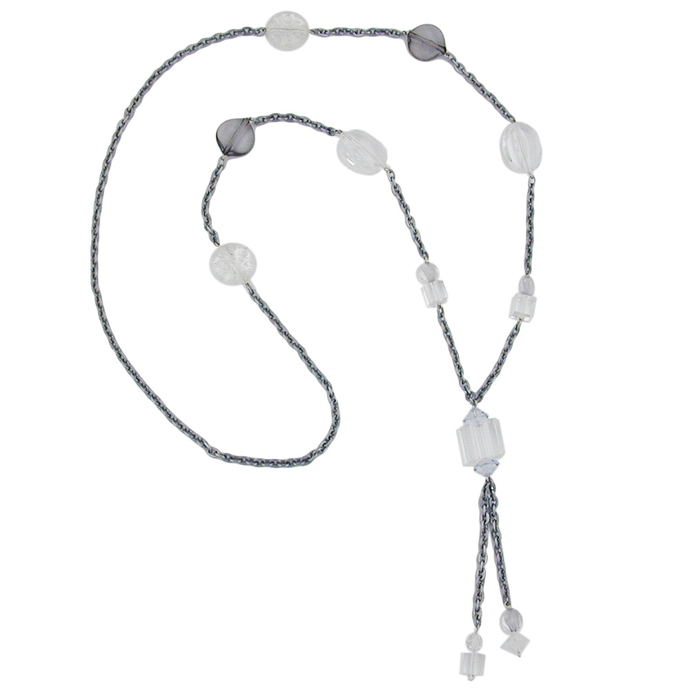 Kette Perlen und Würfel kristall Aluminium Kunststoff 95cm (Länge 95cm, crystal - transparent)