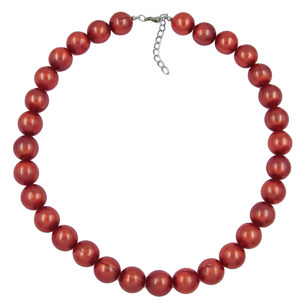 Kette 16mm Perlen Kunststoff rostrot-seidig-glänzend 50cm (Länge 50cm, braun)