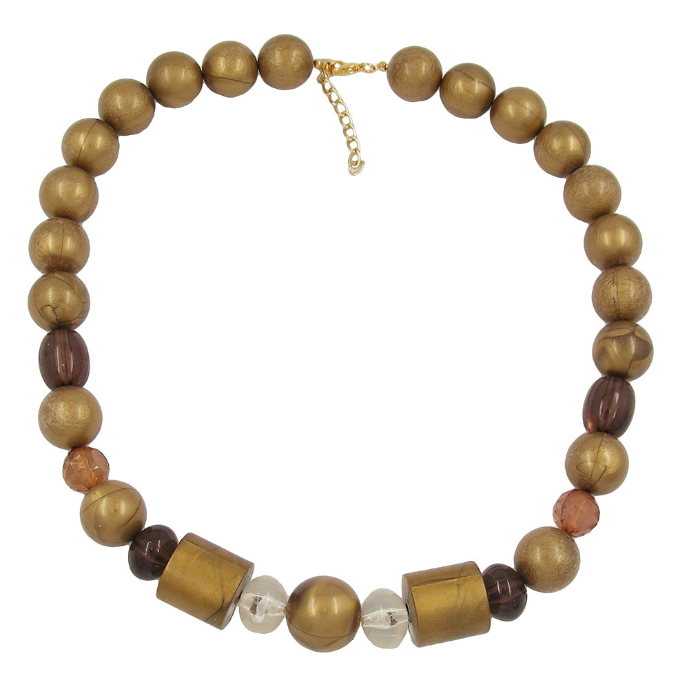 Kette Kunststoffperlen braun-gold-seidig glänzend 55cm (Länge 55cm, braun)
