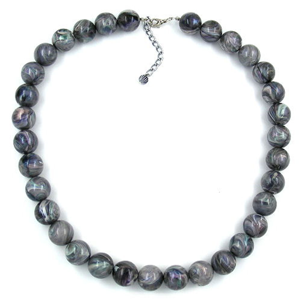 Kette 16mm Perlen Kunststoff grau-marmoriert 55cm (Länge 55cm, schwarz - grau)