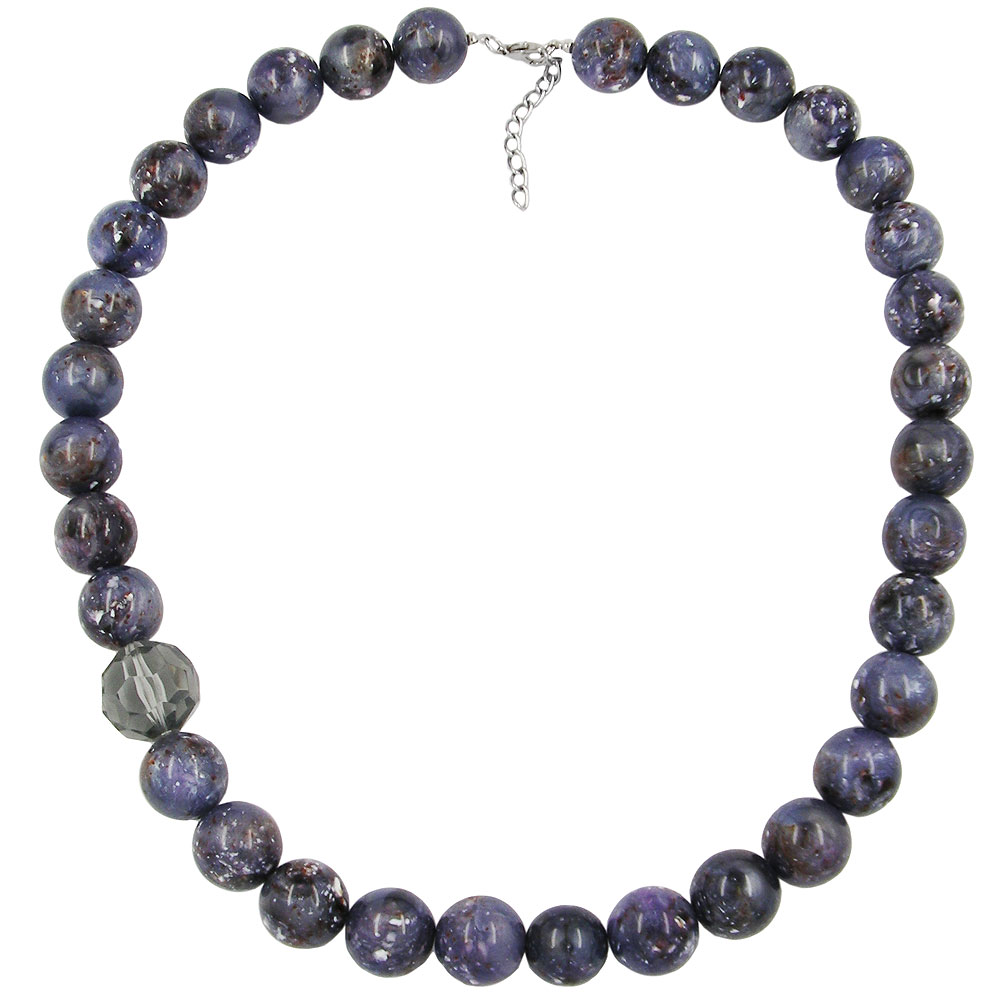Kette 18mm Perlen Kunststoff lila-grau-weiß-marmoriert 60cm (Länge 60cm, grau - lila)
