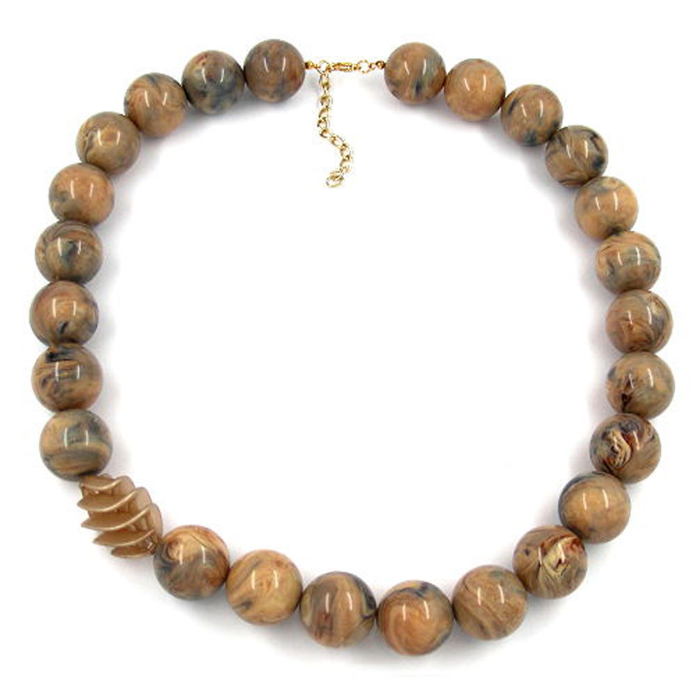 Kette, Perlen und Spirale braun marmor (Länge 60cm, hellbraun)