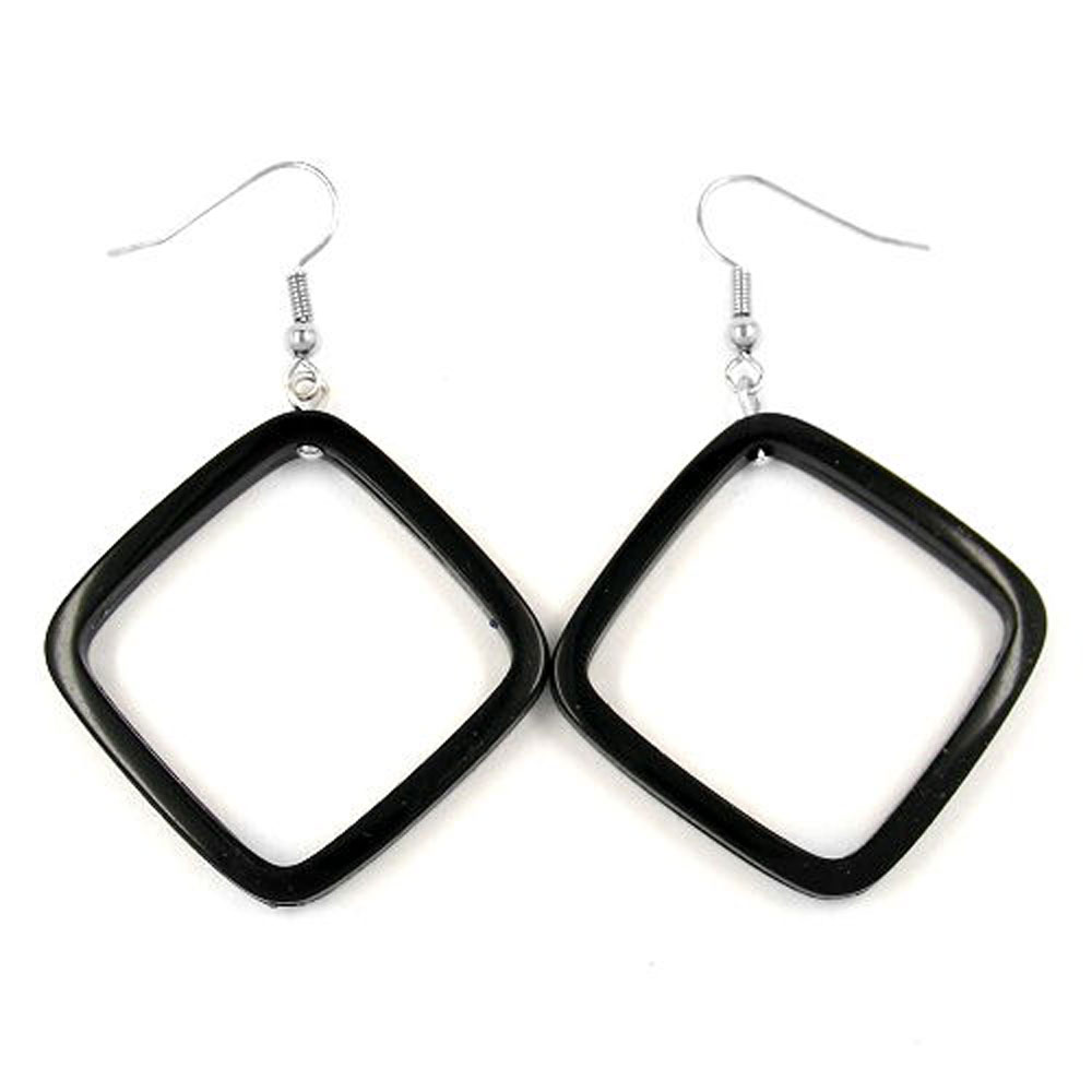 Ohrhaken Ohrhänger Ohrringe 58x39mm Viereckrahmen schwarz-glänzend Kunststoff (schwarz)