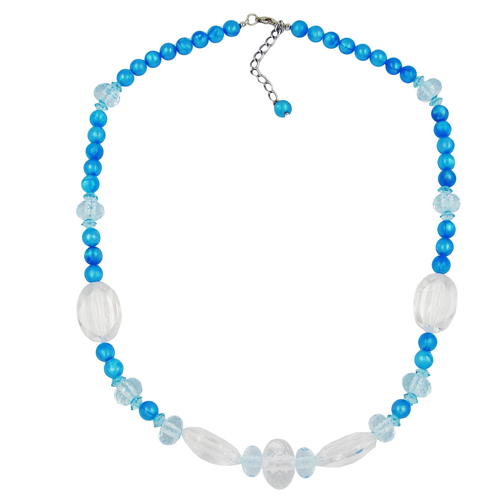 Kette Kunststoffperlen hellblau-türkis und kristall-facettiert 55cm (Länge 55cm, türkis)