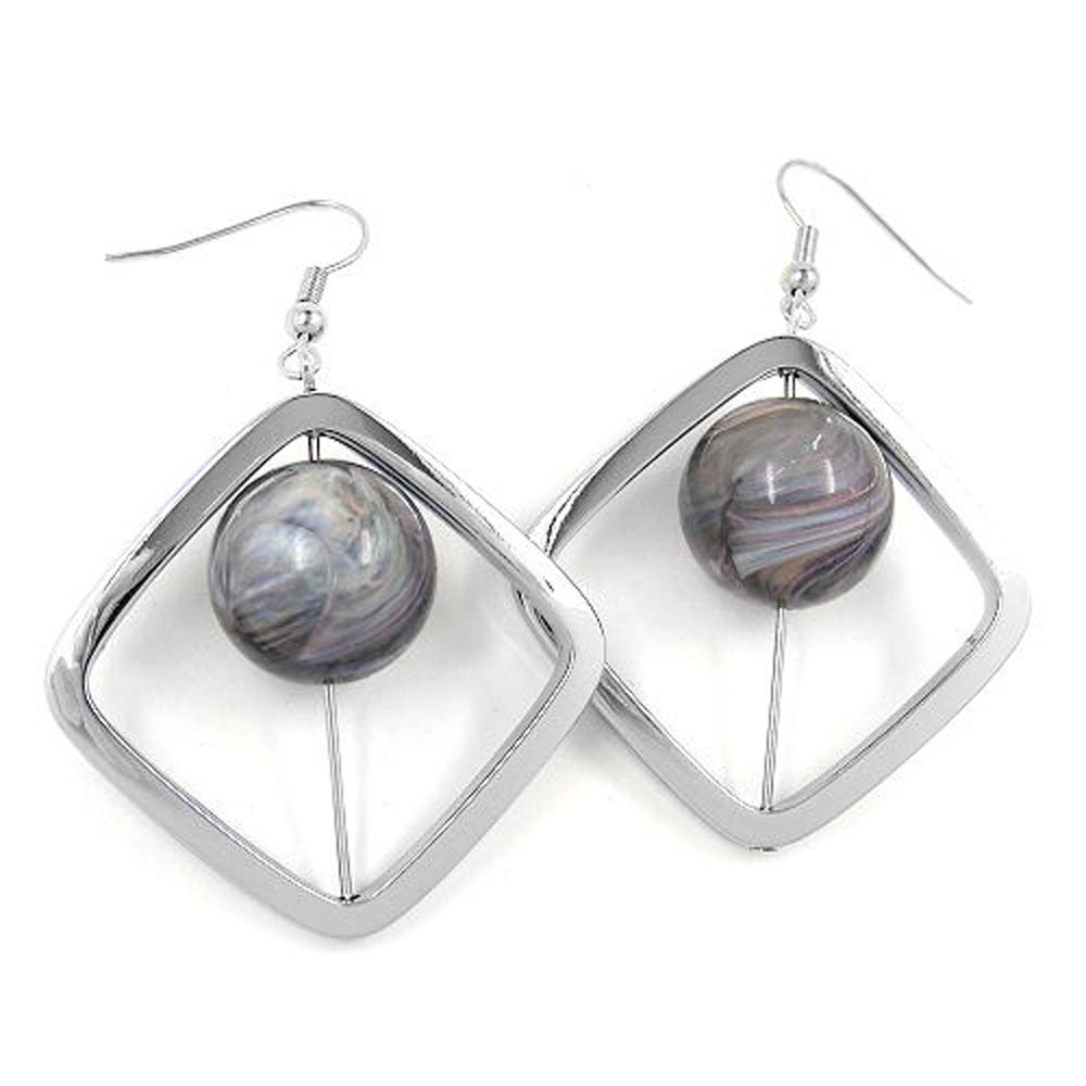 Ohrhaken Ohrhänger Ohrringe 58x39mm Viereckrahmen silber-glänzend mit Perle silber-grau Kunststoff (grau)