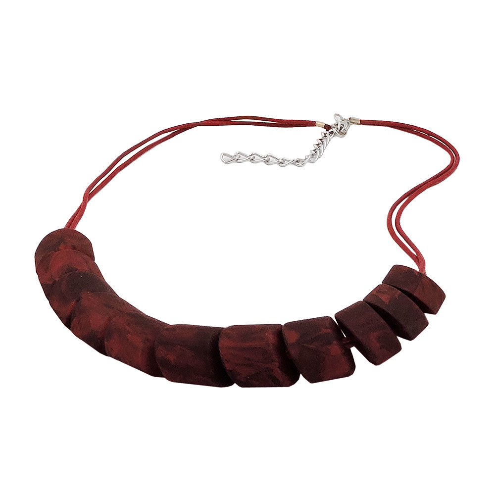 Kette Schrägperle Kunststoff rot-schwarz-marmoriert Kordel dunkelrot 45cm (Länge 45cm, rot - schwarz)