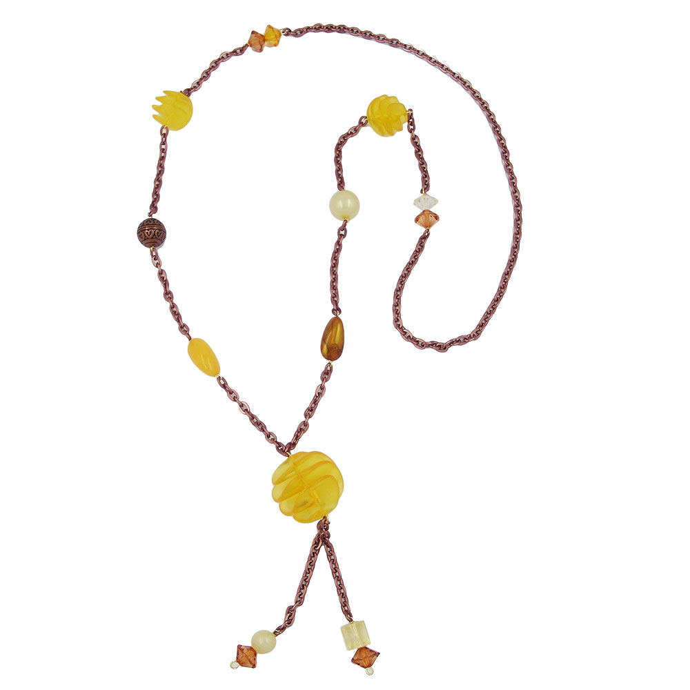 Kette 30mm Spiralperle Kunststoff gelb Alu-Ankerkette kupferton 90cm (Länge 90cm, braun)