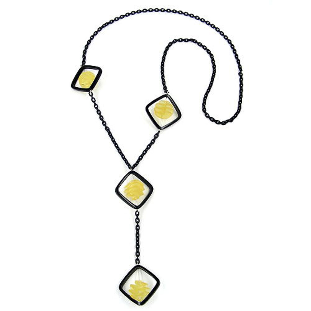 Kette 31mm Viereck schwarz Spiralperle gelb Alu-Ankerkette 90cm (Länge 90cm, schwarz - gelb)