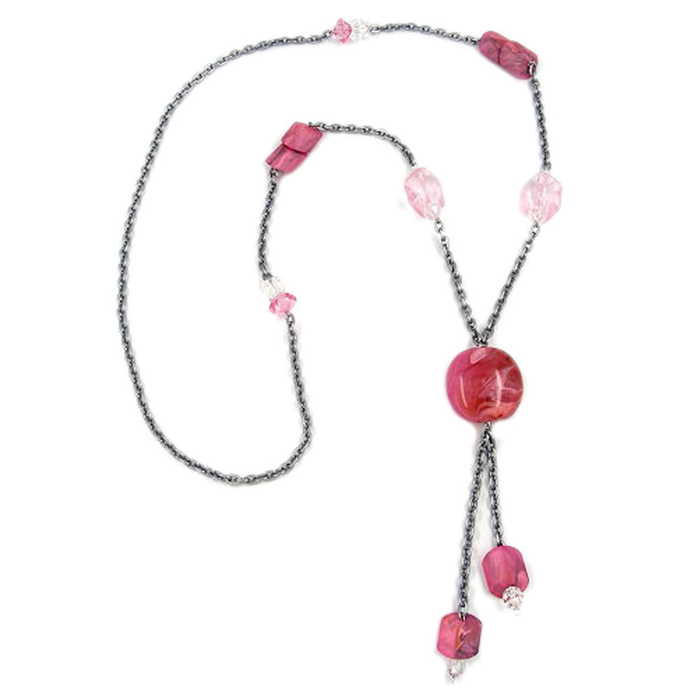 Kette 30mm Nugget Kunststoff rosa-marmoriert Alu-Ankerkette grau 90cm (Länge 90cm, altrosa)