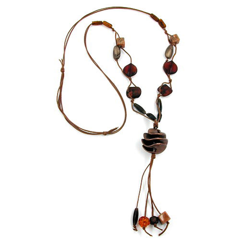 Kette 30mm Spiralperle Kunststoff braun Kordel braun 100cm (Länge 100cm)