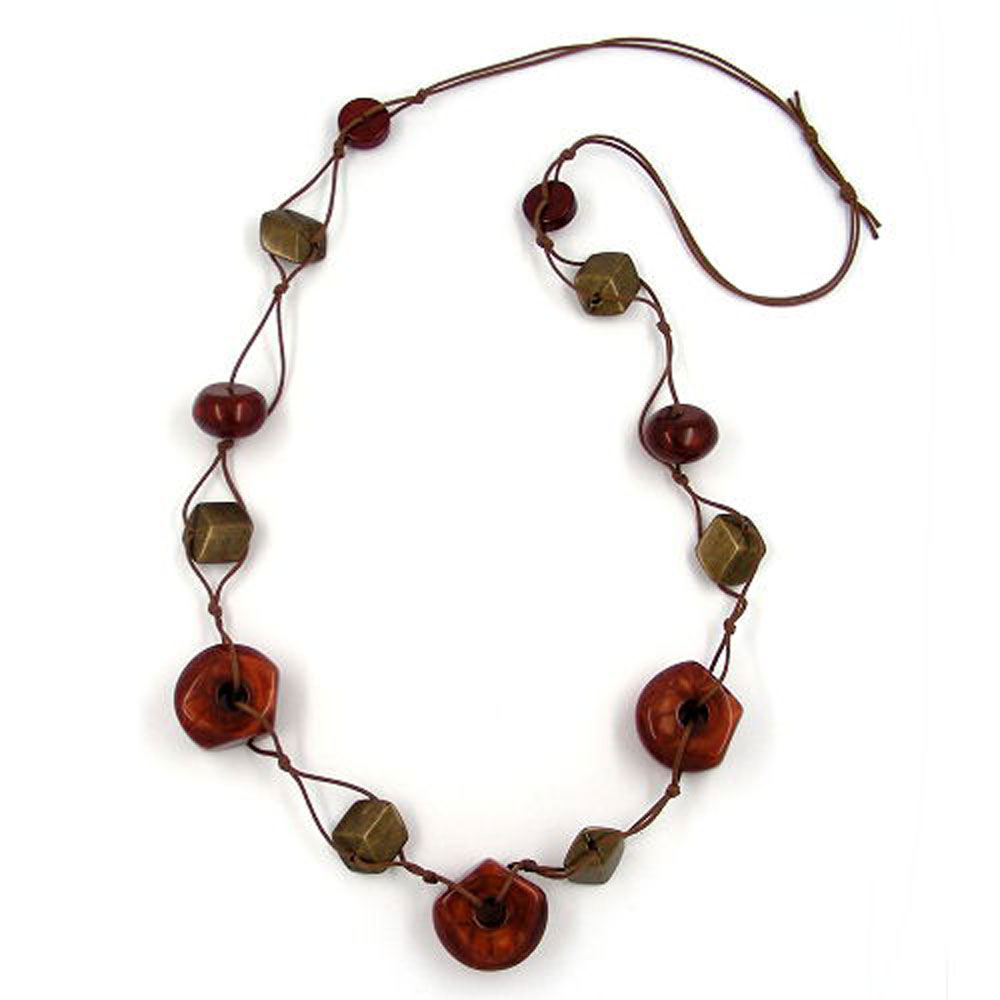 Kette Kunststoffperlen braun altmessingfarben Kordel braun 90cm (Länge 90cm)