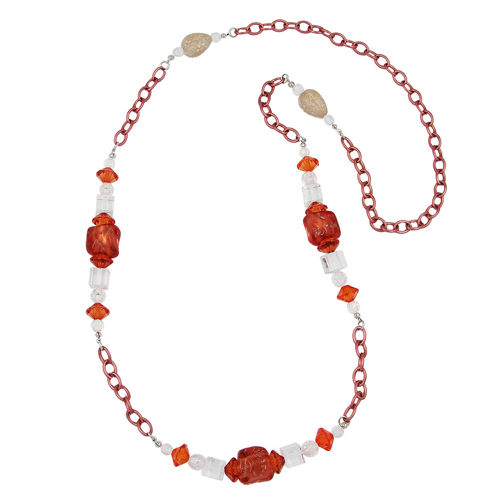 Kette Kunststoffperlen Steinperle orange Ankerkette Aluminium 90cm (Länge 90cm, apricot)