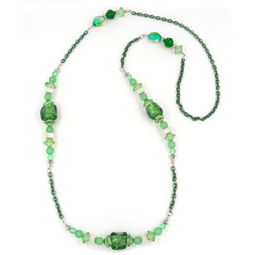Kette, Steinperle mit Ankerkette grün (Länge 95cm, grün)