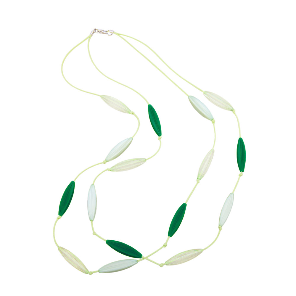 Kette 30x16mm Rillenoliven hellgrün Kunststoff doppelreihig Kordel geknotet 60cm (Länge 60cm)