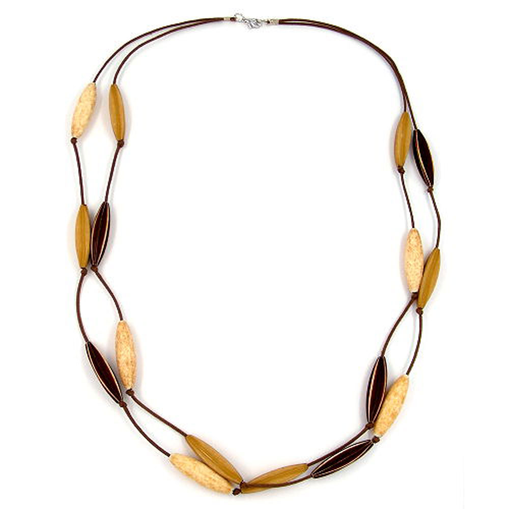 Kette 30x16mm Rillenoliven Kunststoff doppelreihig Kordel geknotet 60cm (Länge 60cm)