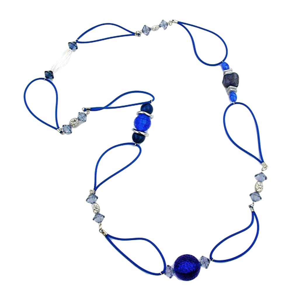 Kette Kunststoffperlen blau transparent silberfarben Vollgummi blau 90cm (Länge 95cm, blau)