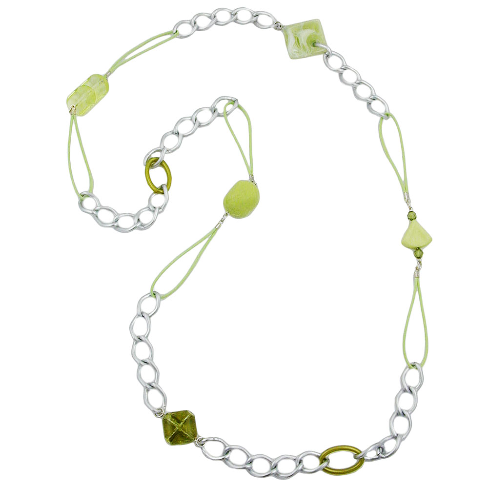 Kette mint oliv Kunststoffperlen hellgrau Aluminium Weitpanzerkette 100cm (Länge 100cm, mint - hellgrün)