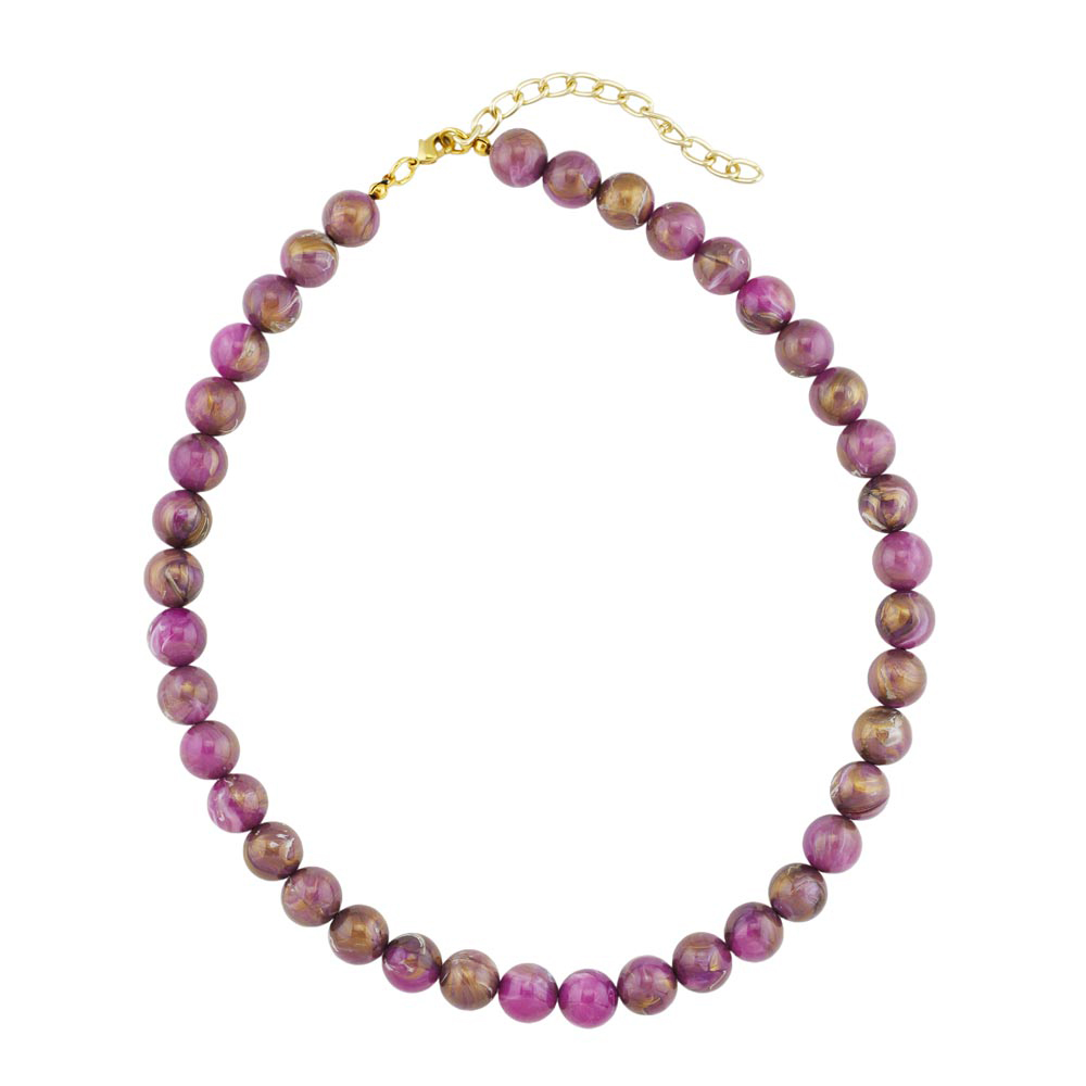 Kette 10mm Rundperle lila-marmoriert Kunststoff 45cm (Länge 45cm)