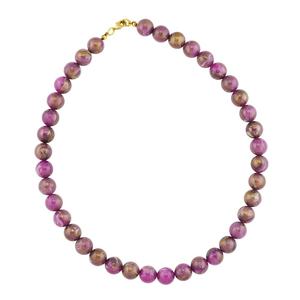 Kette 10mm Rundperle lila-marmoriert Kunststoff 60cm (Länge 60cm)