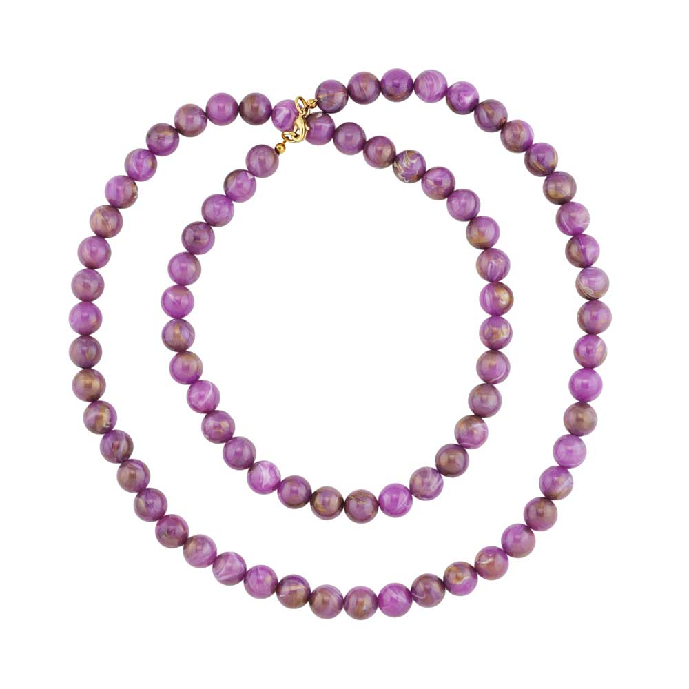 Kette 10mm Rundperle lila-marmoriert Kunststoff 80cm (Länge 80cm)
