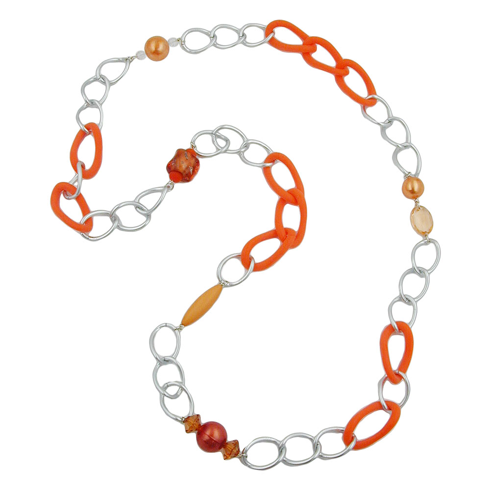 Kette, Weitpanzer, aprikot-silberfarben (Länge 95cm, orange)