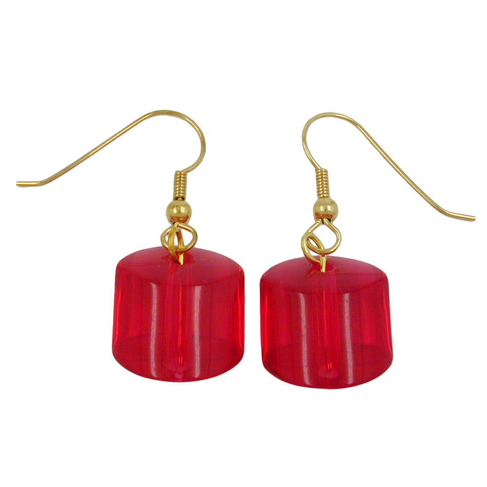 Ohrhaken Ohrringe Ohrhänger 37x15mm Schrägperle Kunststoff rot-transparent-glänzend (rot)