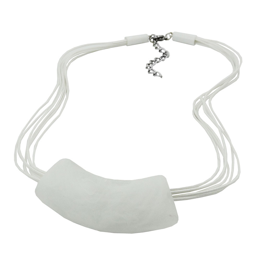 Kette 54x19mm Anhänger Rohr flach gebogen weiß-marmoriert matt Kunststoff 45cm (Länge 45cm, weiß)