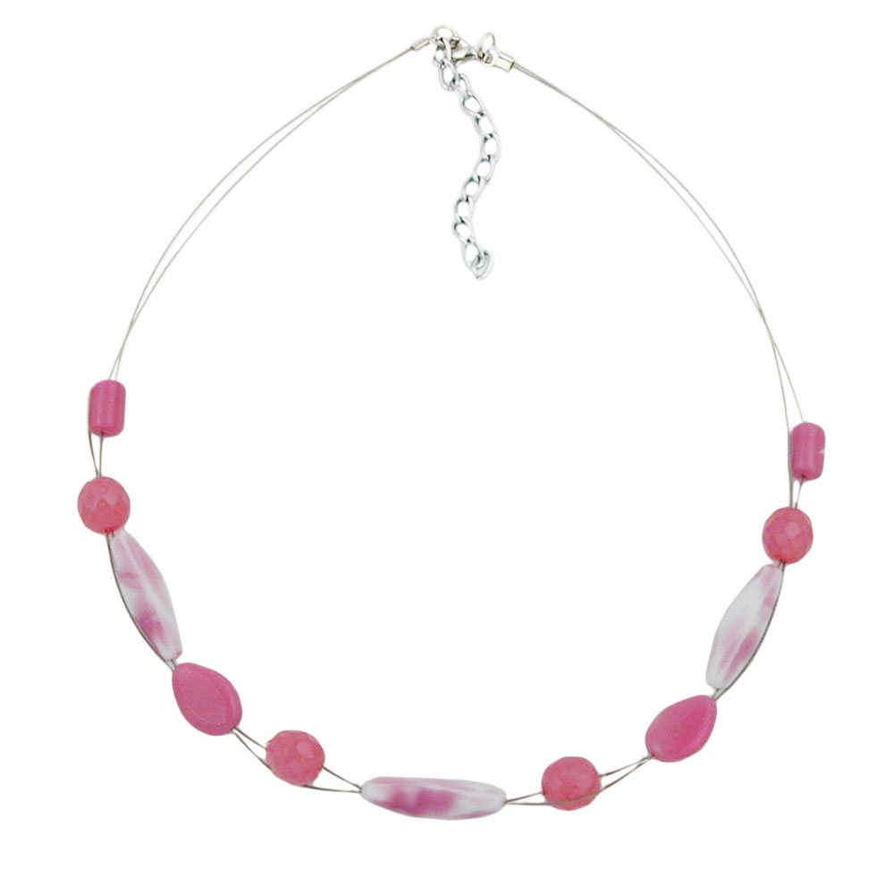 Kette Drahtkette mit Glasperlen Vierkantolive weiß-rosa und sattrosa 45cm (Länge 45cm, rosa)