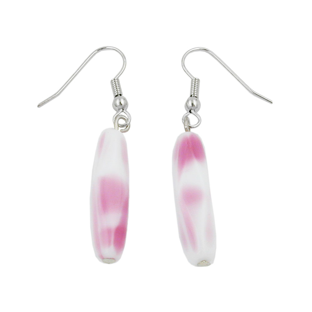 Ohrhaken Ohrhänger Ohrringe 46x7mm Vierkantolive Glas weiß-rosa (rosa)