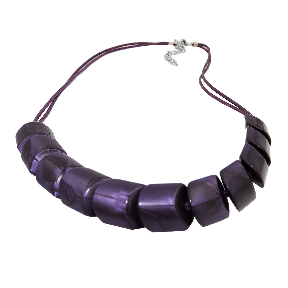 Kette Schrägperle Kunststoff lila metallic Kordel pflaume dunkel-lila 45cm (Länge 45cm, lila)